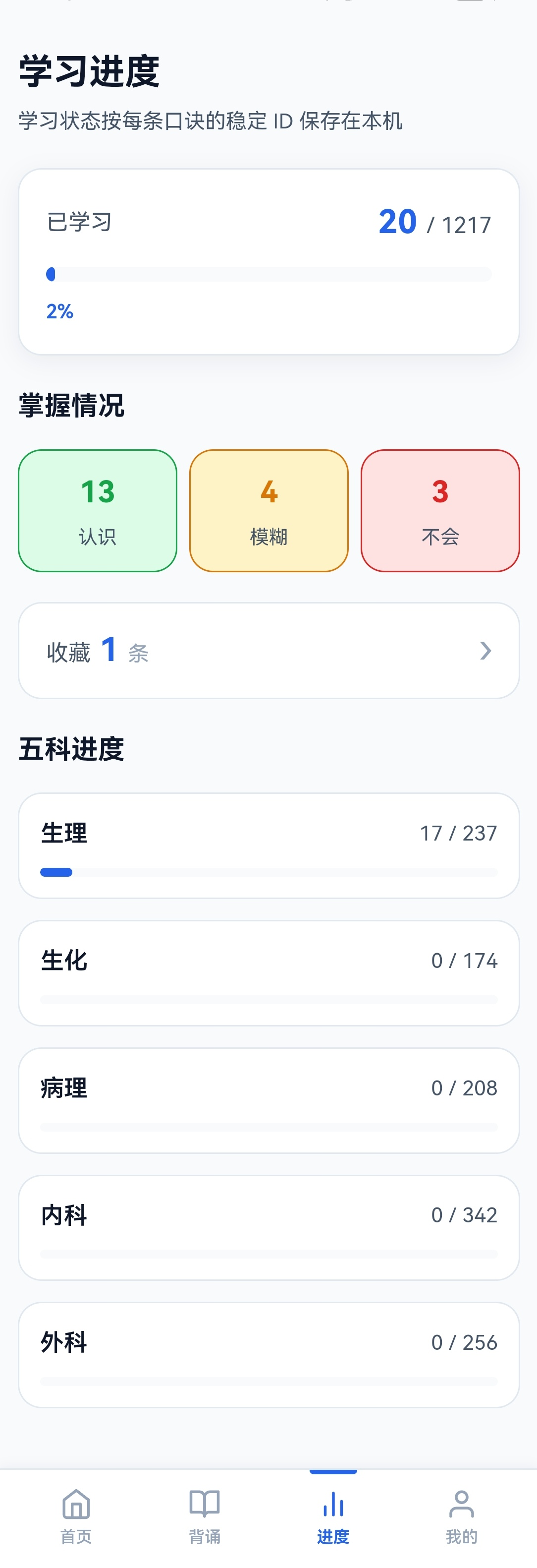 学习进度界面